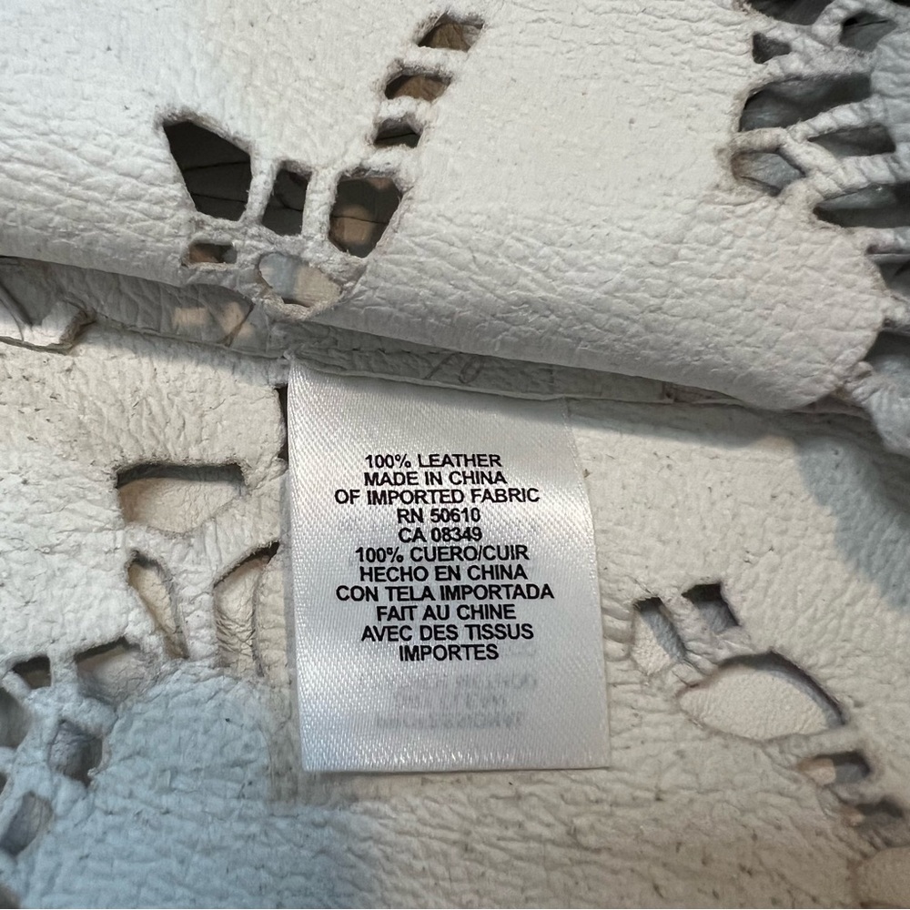 Anne Klein White Laser-Cut Floral Leather Jacket - Picture 8 of 11